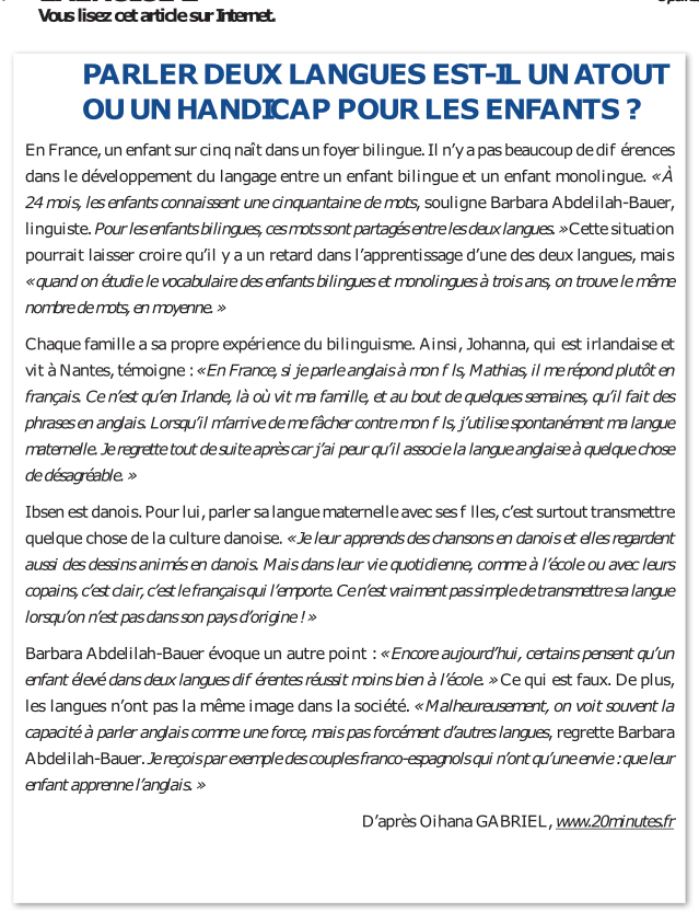 Article sur le bilinguisme